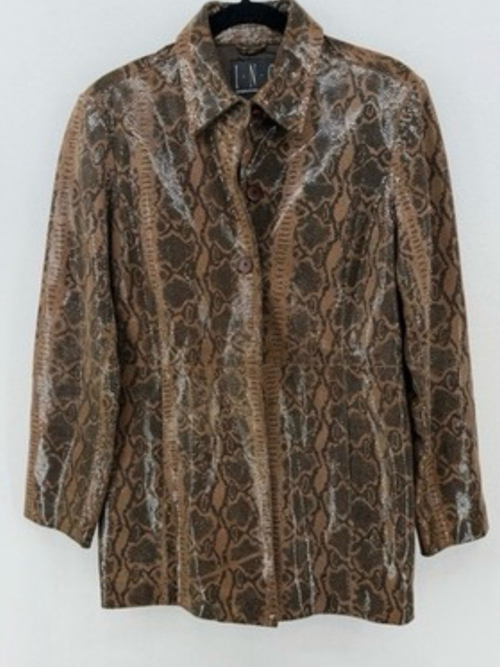 INC International Concepts Y2K  Brown Snake-Print Leather trench  Jacket